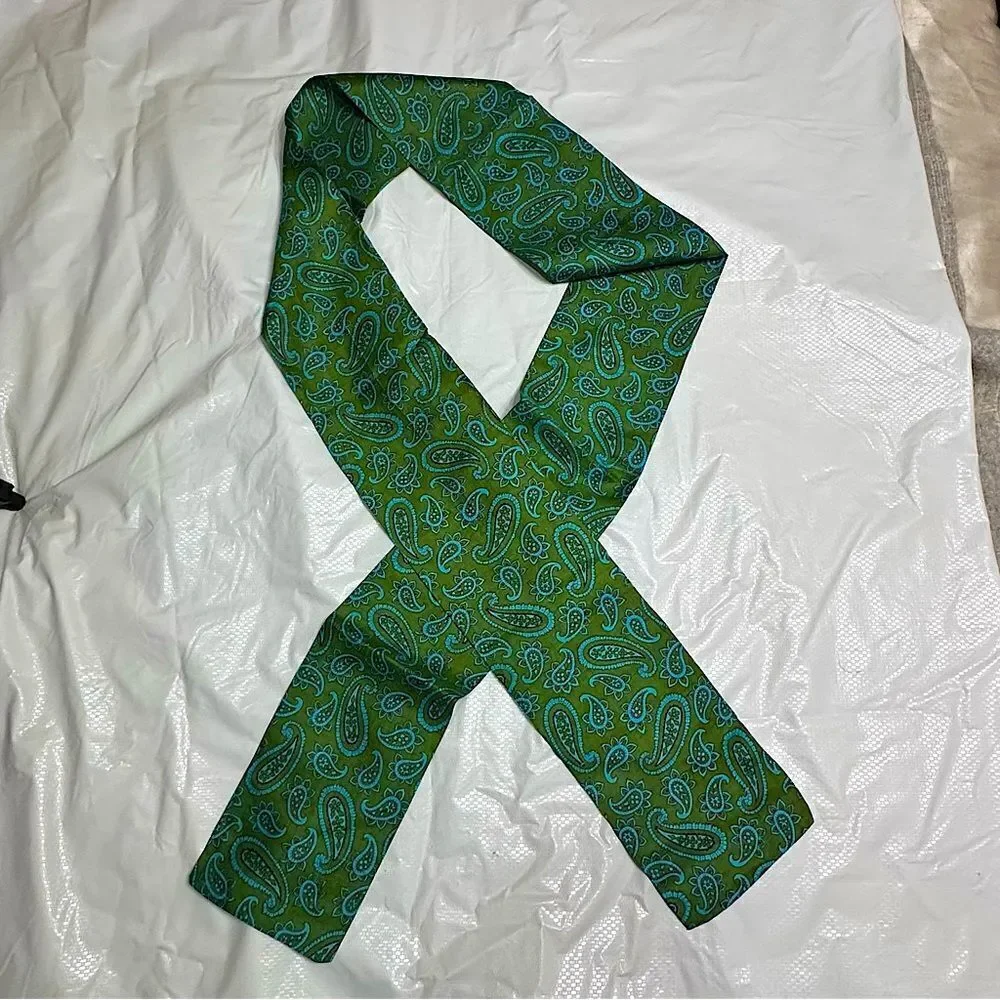 Vintage Green and Turquoise Paisley Raw Silk Unisex Evening Scarf 72” x 5”